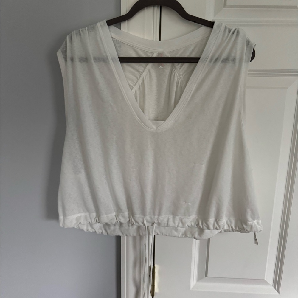 FP Movement by Free People White V-Neck Drawstring Crop Tank